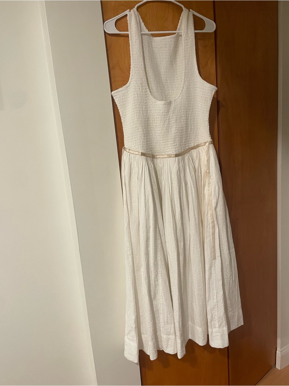 Free People white Textured Midi Dress with side bows - Picture 2 of 3